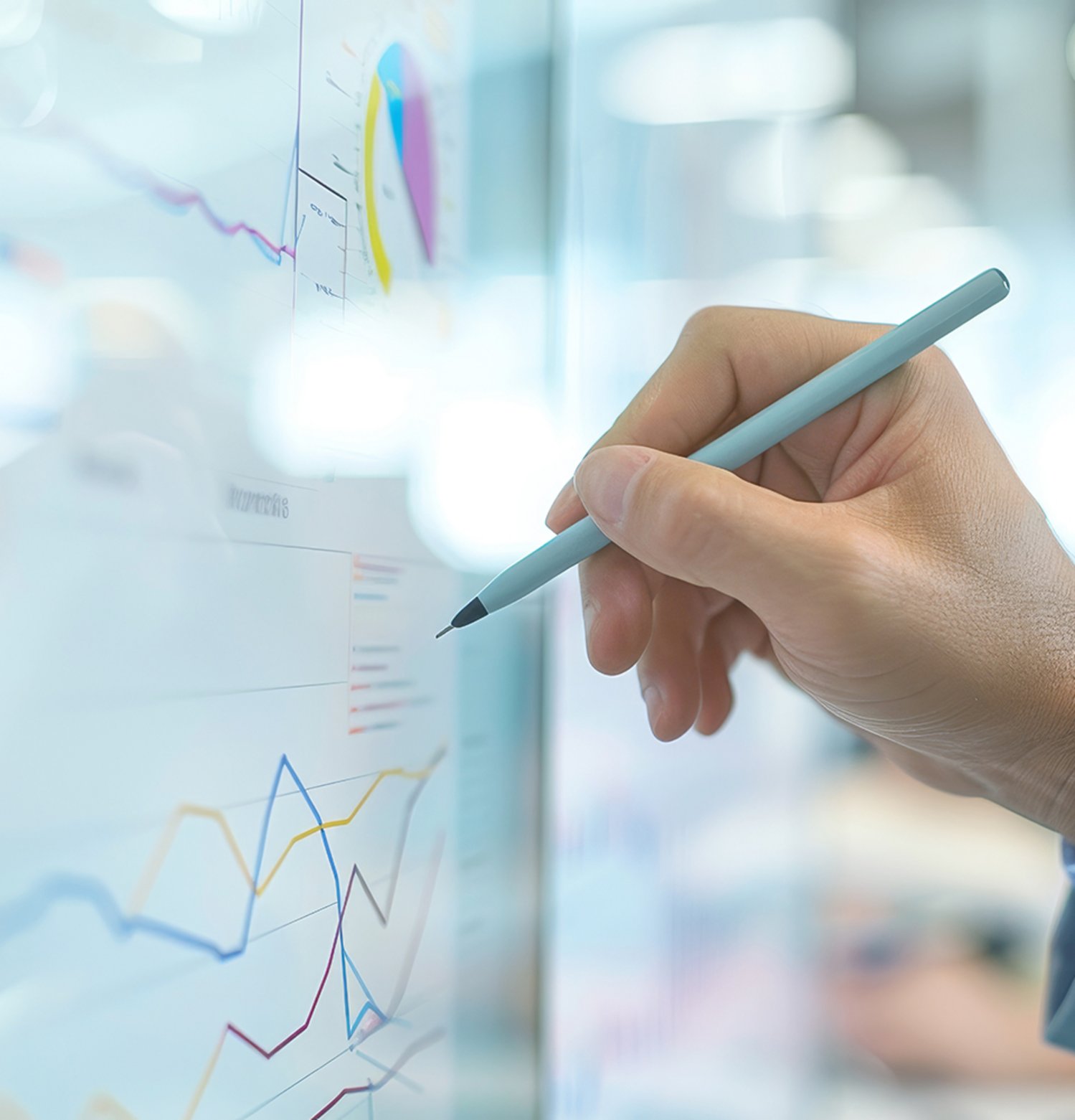 Wirtschaftsberatung: Geschäftsleute analysieren Finanzdaten mit Wurz Consulting